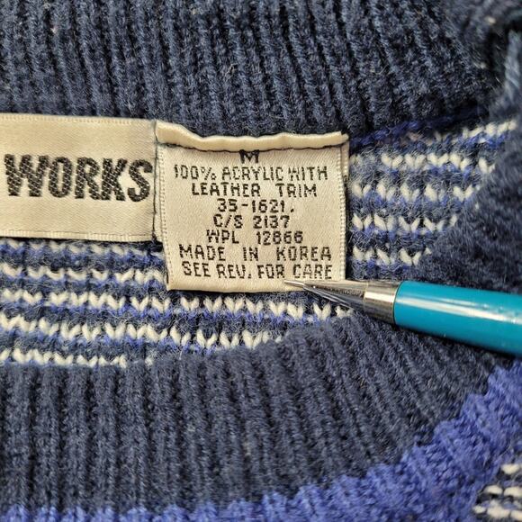 Vintage Leather Trim Urban Works Diamond Pattern Sweater size Medium - Picture 8 of 9